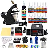 Solong Tattoo Complete Starter Tattoo kit 1 Pro Machine Guns 14 Inks Power Supply Foot Pedal Needles Grips Tips TK110