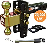 Adjustable Trailer Hitch  Fits 2-inch Receiver, 6-inch Drop, Trailer Hitch, Adjustable, Ball Mount Hitch - 20,000 LBS, 2 and 2-5/16 inch Balls, Solid Tube Hitch
