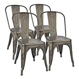 Furmax Metal Dining Chairs Set of 4 Indoor Outdoor Chair Patio Chicken Chair 18 Inch Seat Height Trattoria Chic Dining Bistro Cafe Side Stackable Metal Chairs, Gun