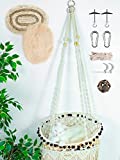 KARCEEY Cat Macrame Hammock for Larger Cats,Hanging Cat Bed Chair Boho Cat Swing Bed with Catnip Cushion and Scratching Mat