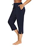 Sarin Mathews Womens Capri Yoga Pants Loose Workout Joggers Drawstring Sweatpants Lounge Pajama Capris Pants with Pockets Navy XL