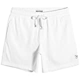 maamgic Mens Athletic Gym Shorts 5.5" Elastic Waist Casual Pajama Pocket Jogger Men Workout Short Pants White