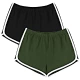 URATOT 2 Pack Cotton Sport Shorts Yoga Dance Short Pants Summer Athletic Shorts Black, Army Green