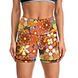 LARSD Floral Biker Shorts for Women Hippie Tie Dye High Waisted Workout Shorts Vintage 70s Paisley Retro Yoga Running Shorts