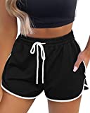 Aloodor Black Womens Lounge Shorts Pockets Workout Shorts Striped Side Active Shorts XL