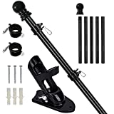 Aobrodzo Flag Pole for House, 6 FT Flagpole Kit, Stainless Steel Flag Pole with Holder Mounting Bracket for Outside, Outdoor Flag Pole with 2 No-Tangle Rings Clips, Black Flag Pole Kit