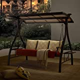 Ulax Furniture 3 Person Outdoor Porch Swing Deluxe Patio Hammock Swing Glider Bench with Convertible Hardtop Canopy, Solar LED Light and 3 Sunbrella Pillows