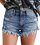 onlypuff Distressed Jean Shorts for Women Cut up Blue Jeans Elastic Waist Denim Shorts Cute M
