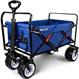 BEAU JARDIN Folding Wagon Cart 300 Pound Capacity Collapsible Utility Camping Grocery Canvas Portable Rolling Buggies Outdoor Garden Sport Heavy Duty Shopping Wide All Terrain Wheel BG123