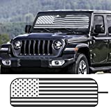 Jimen Compatible with 2018-2023 Jeep Wrangler JL JLU Gladiator JT, American USA Flag Car Windshield Sun Shade Window Sun Visor