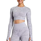 Aoxjox Women's Workout Adapt Camo Long Sleeve Seamless Crop Top Gym Sport Shirts (Camo/Lilac, Medium)