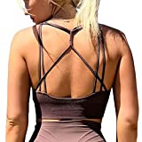 Aoxjox Women's Workout Ribbed Seamless Sports Bras Fitness Running Yoga Crop Tank Top (Cocoa Brown, Medium)