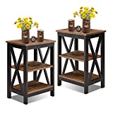 VECELO Versatile Side/End Table with Storage Shelf Nightstands for Living Room,Bedroom Furniture, Nightstand (Set of 2), Shelves, Retro Brown