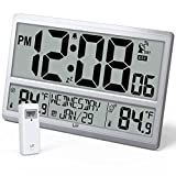 Atomic Clock 4.5" Numbers, Atomic Wall Clock Never Needs Setting, Battery Operated, with Indoor & Outdoor Temperature, Date, Time, Alarm Clock, Wireless Outdoor Sensor, Jumbo Display Easy to Read