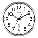 Sharp Atomic Analog Wall Clock - 12" Silver Brushed Finish - Sets Automatically- Battery Operated - Easy to Read - Easy to USE: Simple, Easy to Read Style fits Any Decor