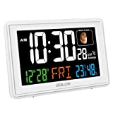 BALDR Atomic Alarm Clock - Large Color Display Digital Desk Clock - With Indoor Thermometer for Temperature & Humidity - Date & Real-Time Moon Phases - Perfect Office Clock or Nightstand Clock (White)