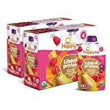 HAPPYTOT Organics Fiber & Protein Pouch Stage 4 Pears Raspberries Butternut Squash & Carrots, 4 Ounce Pouch (Pack of 16) (Packaging May Vary) Mess Free Self Feeding Organic w/ Added Protein & Fiber