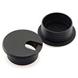 HJ Garden 2pcs 1-1/2 inch Desk Wire Cord Cable Grommets Hole Cover Office PC Desk Cable Cord Organizer Plastic Cover Black