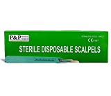 Disposable Scalpels Sterile Surgical Blade Size 15 Stainless Steel with Plastic Handle & Metric Line Individually Foil Wrapped by P&P MEDICAL SURGICAL Box of 10