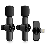 Leereel 2 Pack Wireless Lavalier Microphones for iPhone iPad, 2.4GHz Plug & Play Lapel Clip-on Mic for YouTube TikTok Interview Live Stream Video Recording - 3 Levels Noise Reduction, Auto Sync