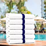 Blue Center Stripe White Towel - Save $199 in Pool Towel Bulk - 120 Piece Wholesale Pack (22 x 44)- Soft Plush Bulk Beach Towels- Gym Bath Hotel & Pool Towel - Durable - Fade Resistant