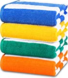 Utopia Towels Cabana Stripe Beach Towel (30 x 60 Inches) - 100% Ring Spun Cotton Large Pool Towels, Soft and Quick Dry Swim Towels Variety Pack (Pack of 4) (Blue, Yellow, Green, Orange)