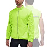 Men's Cycling Running Jacket Hooded Bike Windbreaker Vest Removable Sleeves Reflective Lightweight Windproof Coat Packable