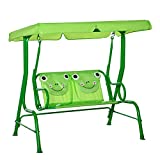 Outsunny Kids Patio Swing, Adjustable Canopy Swing Glider, Kids Outdoor Swing Chair with 2 Seats, Seat-Belted Safety, Green, for Ages 3-6