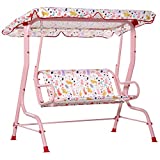 Outsunny Kids Porch Swing, Outdoor 2-Seat Patio Chair, Toddler Glider with Adjustable Canopy, Seat Belt for Garden Backyard Rabbit Pattern