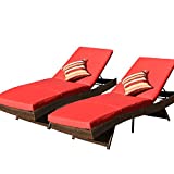 Sundale Outdoor 2 Pieces Chaise Lounge Chair, Patio Adjustable Chaise Loungers with Living Coral Cushions & Pillows for Garden Balcony Yard Deck - Steel