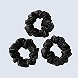 ZIMASILK 100% Mulberry Silk Hair Scrunchies,Best For Women And GirlsHair.19MM Elastic Hair Bands for Ponytail Holder.Gentle And No hurt. (3 Pack,Black)