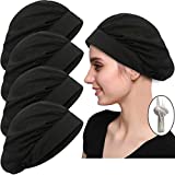 4 Pack Chef Hat Kitchen Cooking Chef Cap Adjustable Food Service Hair Nets Reusable Washable Mesh Bouffant Beanie (One Size, 4 Pack-Drawstring Black)
