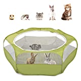 Pawaboo Small Animals Playpen, Waterproof Small Pet Cage Tent with Zippered Cover, Portable Outdoor Yard Fence with 3 Metal Rod for Kitten/Puppy/Guinea Pig/Rabbits/Hamster/Chinchillas, Green