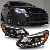 ACANII - For 2012 2013 2014 Ford Focus LED Strip Black Projector Housing Projector Headlights Headlamps Pair Left+Right