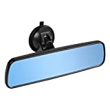 9.6'' Anti Glare Rear View Mirror with Suction Cup, Stick on Universal Inside Rearview Blue Mirror with Realistic Flat Wide Angle Mounted on Windshield for Car Auto Truck SUV Van (245mm)