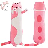 MIAOHAHA Shayon Cat Soft Pillow Plush Long Throw Sleeping Pillow Cotton Kitten Pillow Cuddly Stuffed Cute Plush Doll Toy Gift for Kids Girlfriend (Pink,110cm/43.3in)