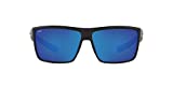 Costa Del Mar Men's Rinconcito Polarized Rectangular Sunglasses, Matte Black/Blue Mirrored Polarized-580P, 60 mm