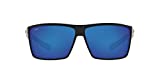 Costa Del Mar Men's Rincon Rectangular Sunglasses, Shiny Black/Grey Blue Mirrored Polarized-580G, 63 mm