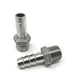 CONCORD 304 Stainless Steel 1/2" Barb Hose to 1/2" NPT Home Brew Fitting. 2 Pack