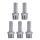 JoyTube 1/2" Hose Barb to 1/2" Male NPT 304 Stainless Steel Barbed Hose Fitting for Home Brew Water Fuel Air, Pack of 5