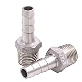 DERNORD Stainless Steel 1/2" Hose Barb x 1/2" NPT Male - Home Brew Pipe Fitting Pack of 2