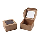 Kraft Paper Bakery Boxes - 25-Pack Single Pastry Box 4-Inch, Packaging with Clear Display Window, Donut, Mini Cake, Pie Slice, Dessert Disposable Take-Out Container, Brown, 4 x 2.3 x 4 Inches