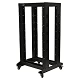 NavePoint 4ft Open Frame 19 Inch 22U 4-Post Network Server Relay Rack Rolling with Casters