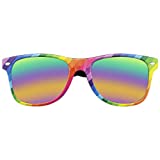 Emblem Eyewear - Horned Rim Retro 80s Party Festival Rainbow Mirrored Sunglasses for Men Women (Black)