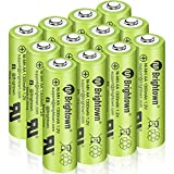 Brightown 12-Pack Rechargeable AA Batteries Pre-Charged, NiMH 1.2V 1300mAh High Capacity Double A Rechargeable Batteries for Solar Lights and Household Devices, Recharge up to 1200 Cycles