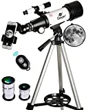 Gskyer Telescope, 70mm Aperture 400mm AZ Mount Astronomical Refracting Telescope for Kids Beginners - Travel Telescope with Carry Bag, Phone Adapter and Wireless Remote