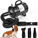 WINNIE HOME Dog Blow Dryer, 3.2HP High Velocity Professional Pet Grooming Dryer, Adjustable Speed and Temperature Control Pet Blower Dryer with 3 Different Nozzles(Black)