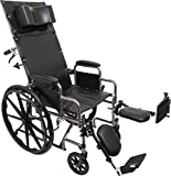 ProBasics Standard Reclining Wheelchair - Padded Detachable Desk Length Arms - 400 Pound Weight Capacity - Elevating Leg Rest, 22 x 18 inch Seat