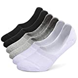 Leotruny 6 Pairs Unisex Thick Cushion Athletic Cotton Non Slip Low Cut Flat Liner No Show Socks (Medium, C01-Black/White/Light Gray)