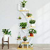 VIVOHOME 6 Tier 9 Potted Steel-wood Plant Stand with Hanger, Curved Flower Pot Holder Shelf for Indoor